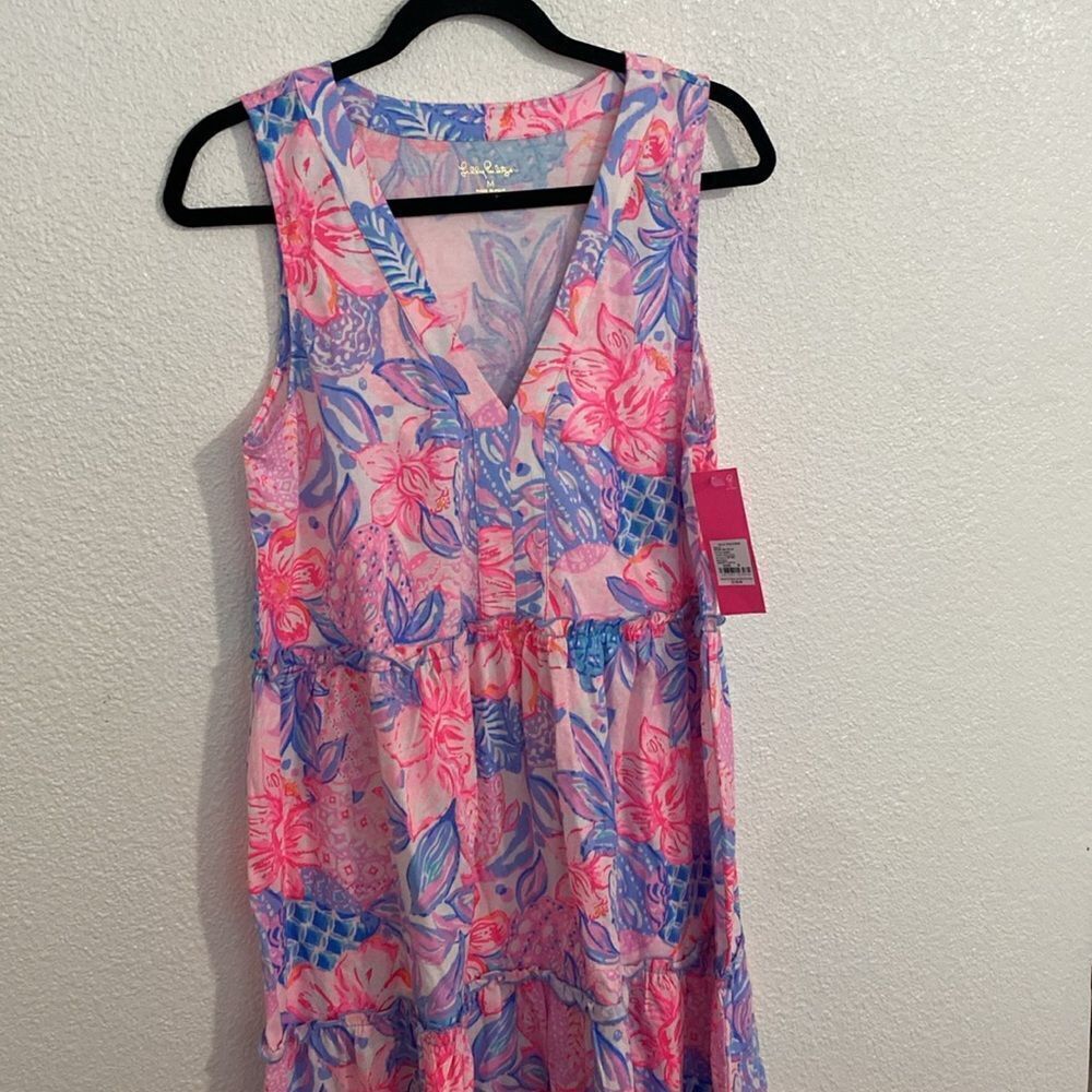 NWT- LILLY PULITZER-Lorena V-neck dress- pink isle snappy turtle- Size XS - Picture 2 of 9